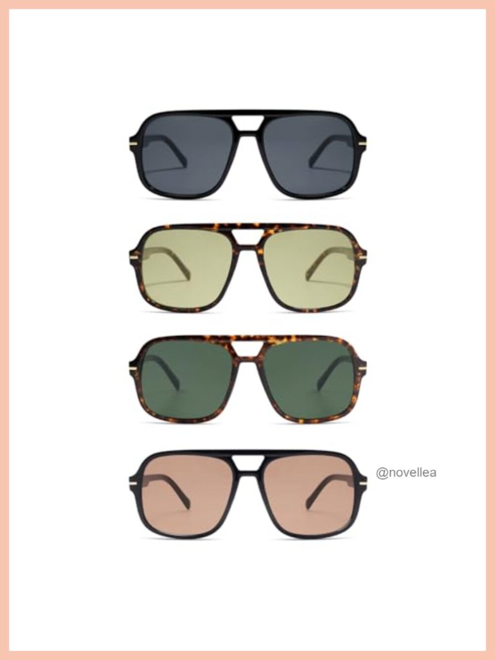 Retro Trendy Square Aviator Sunglasses UV Protection Plastic Frame